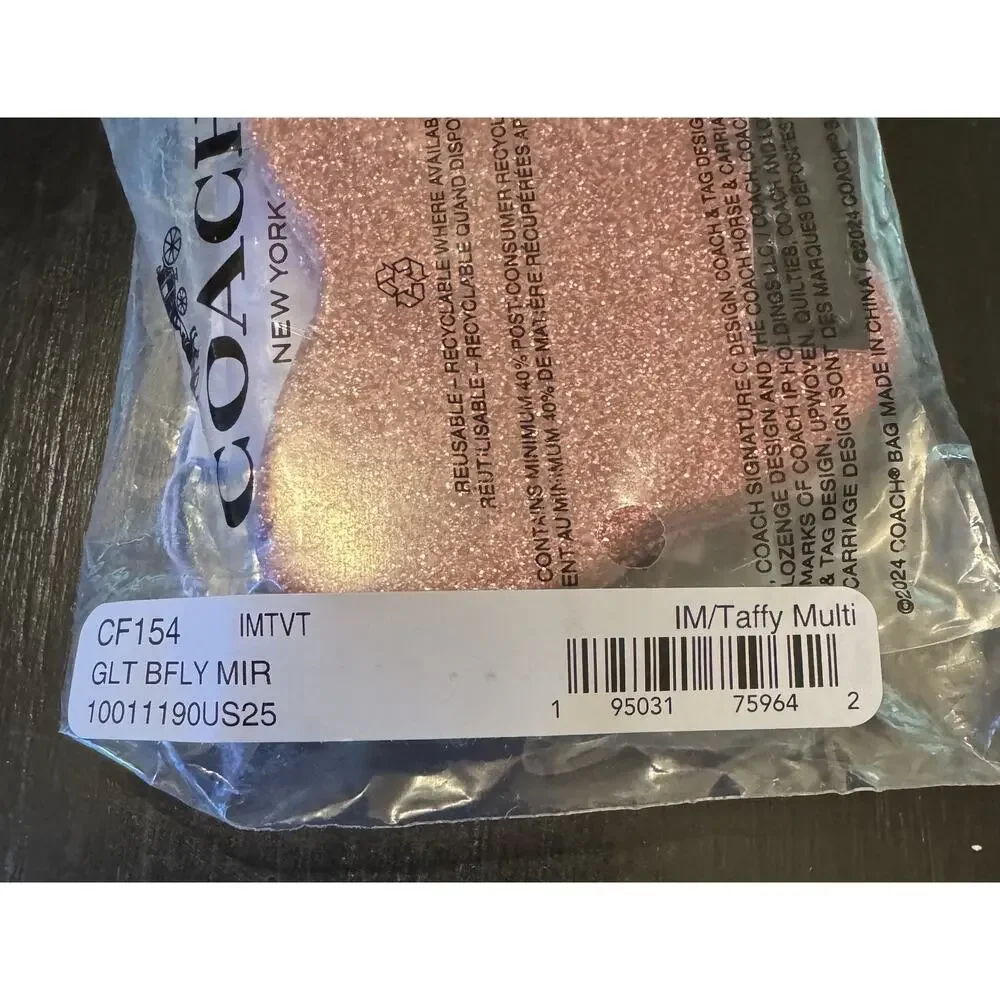 Coach Pink Glitter Butterfly Compact Mirror New In Package